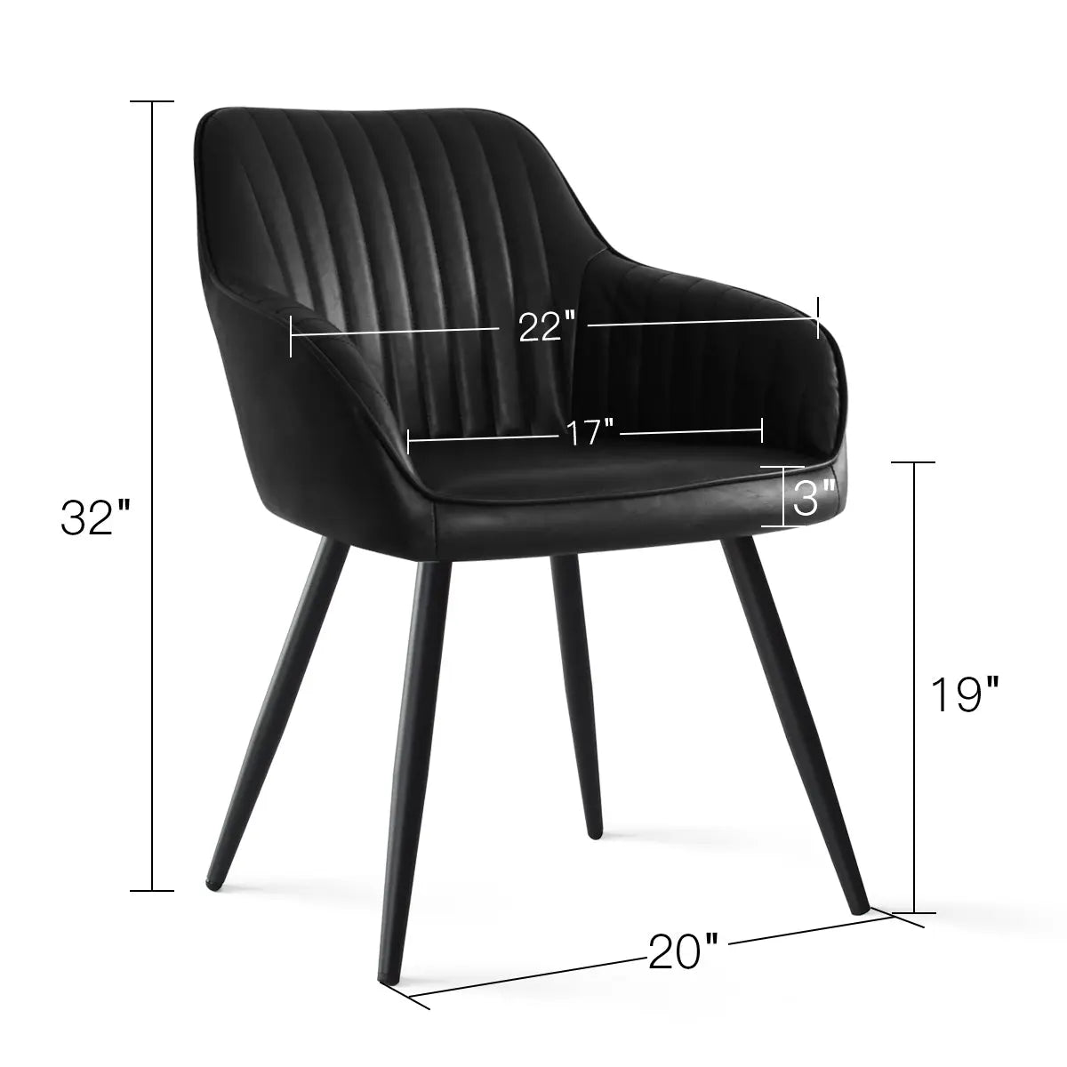 Dimensions of Boston Leather Dining Chair with Arms.