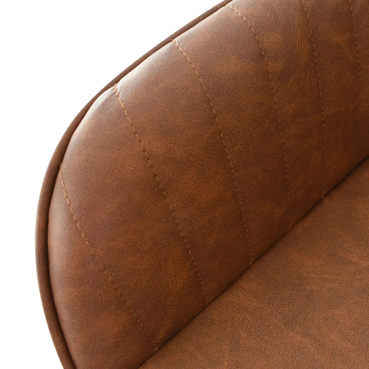 Close-up of Boston Leather Upholstered Dining Chair with Arms in rich brown leather texture.