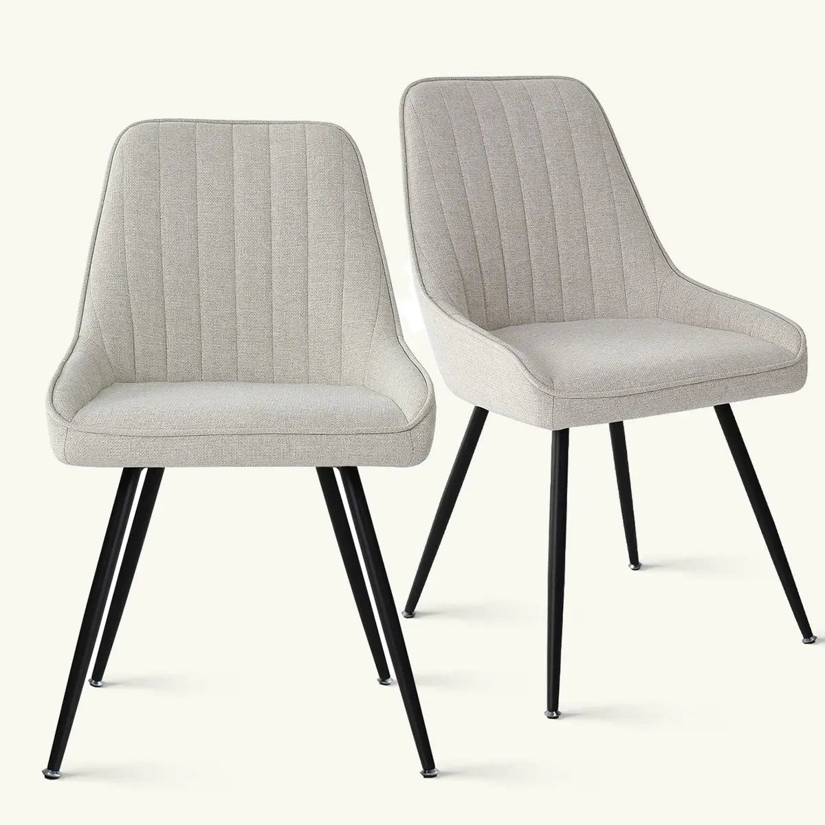 Boston Modern Upholstered Dining Chair set, gray fabric, black legs, stylish contemporary design pair.