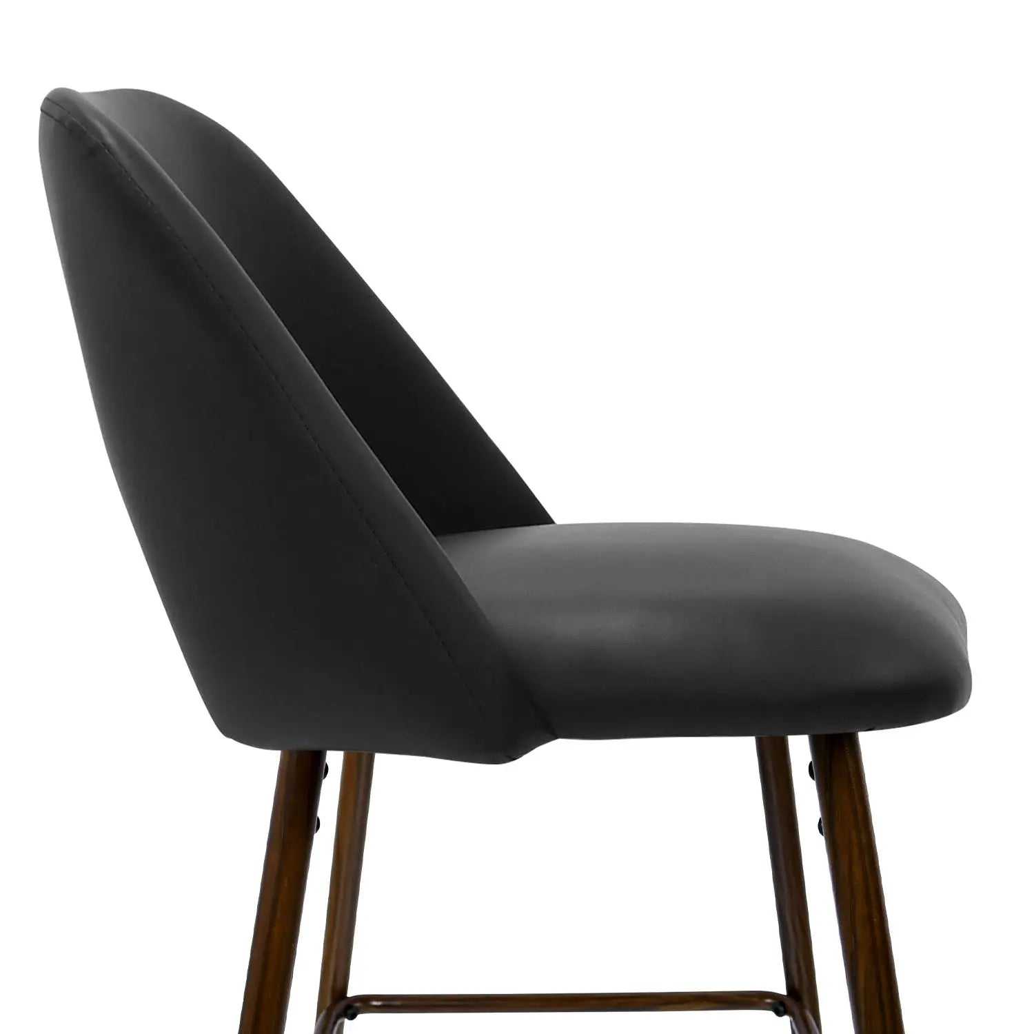 Edwin Modern Leather Counter Stool with sleek design, black leather seat, wooden legs, bar setting.