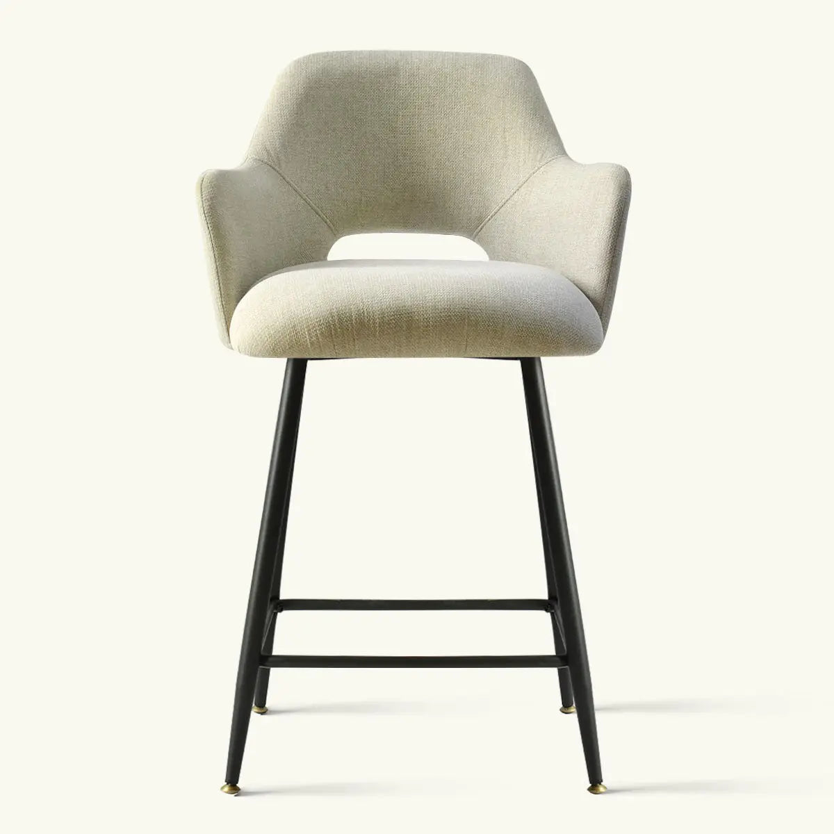 Edwin Modern Upholstered Counter Stool with Arms, beige fabric, sleek black legs, contemporary style.