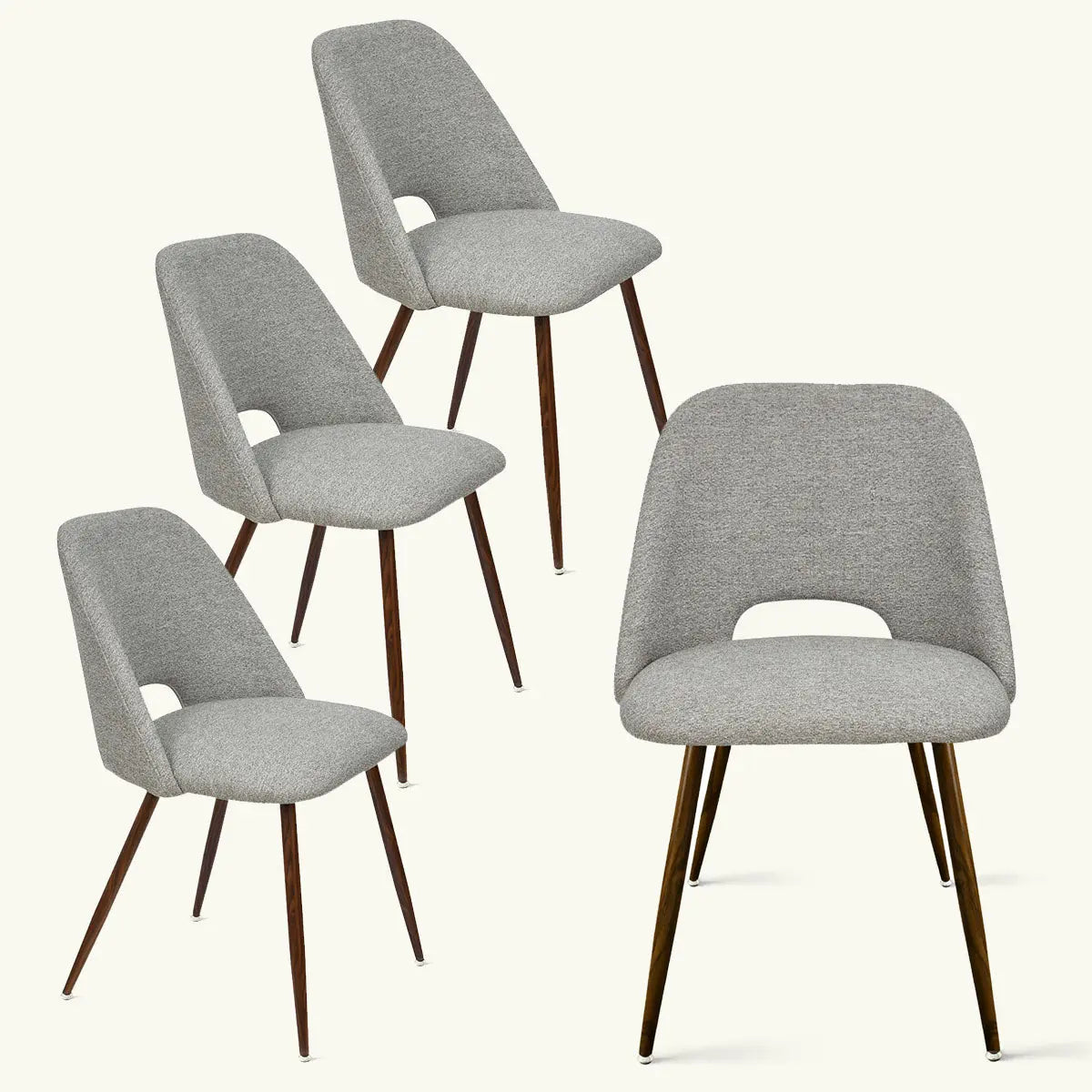 Edwin Modern Boucle Upholstered Dining Chair set with wooden legs, contemporary design.