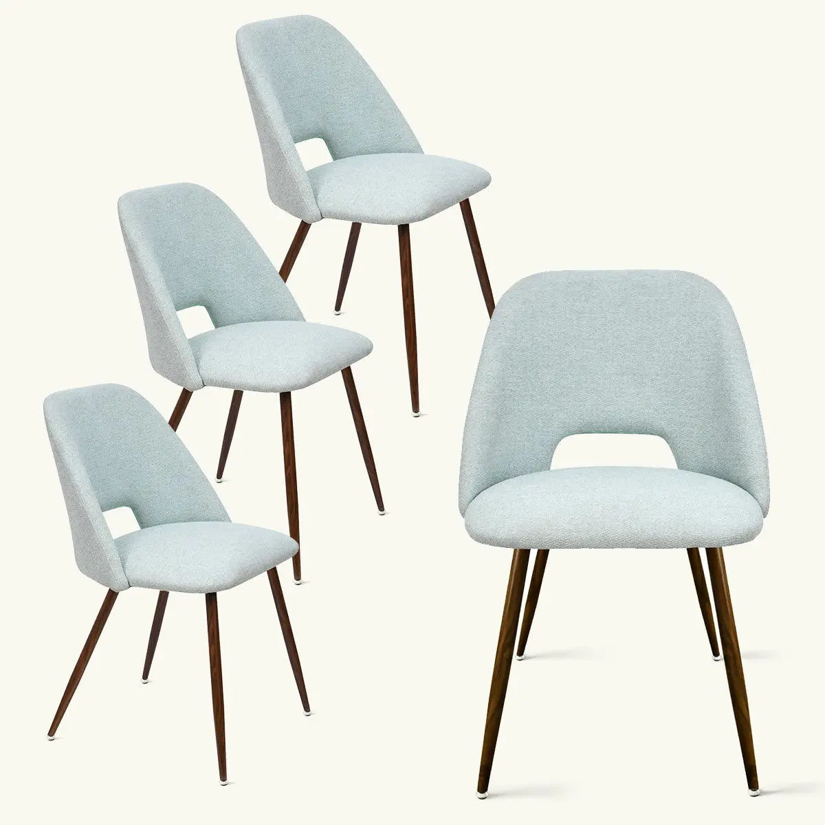 Edwin Modern Boucle Upholstered Dining Chair set, stylish mid-century design, light fabric, wooden legs.