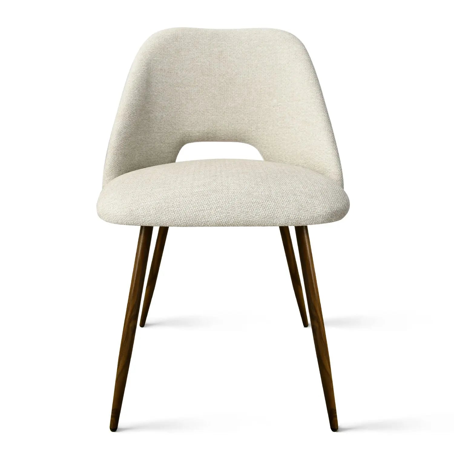 Edwin Modern Boucle Dining Chair, upholstered seating with wooden legs; perfect for contemporary dining spaces.