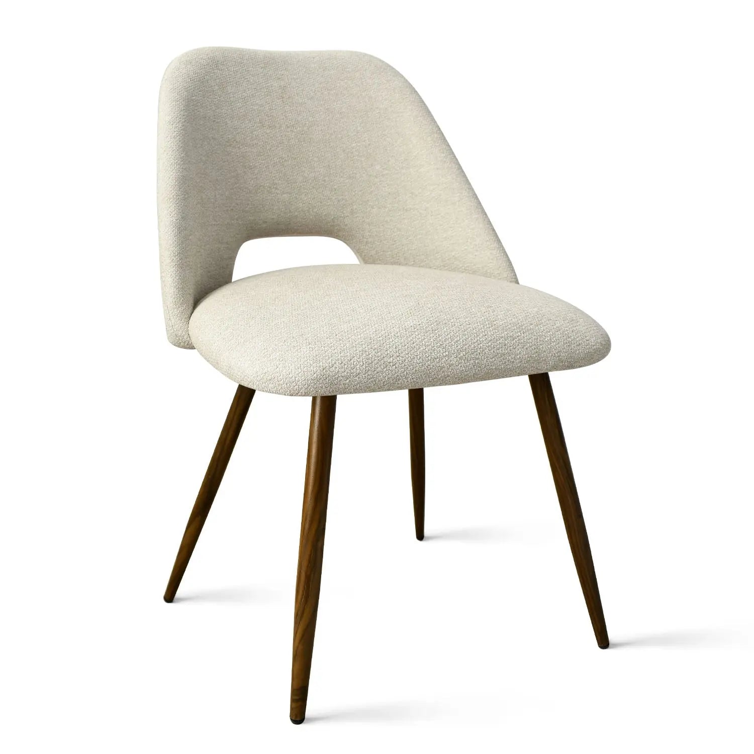 Edwin Modern Boucle Upholstered Dining Chair with wooden legs, beige fabric, no background details.