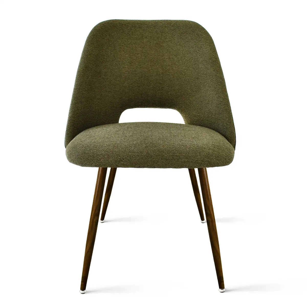 Edwin Modern Boucle Upholstered Dining Chair with wood legs, suitable for elegant dining spaces.