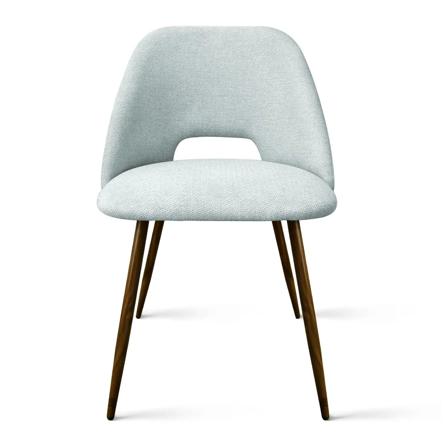 Edwin Modern Boucle dining chair with wooden legs.