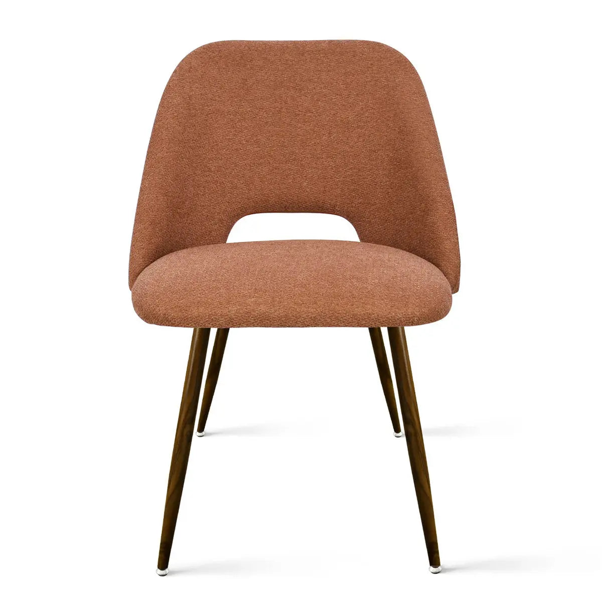 Edwin Modern Boucle Upholstered Dining Chair, brown fabric, sleek legs, suitable for dining room.