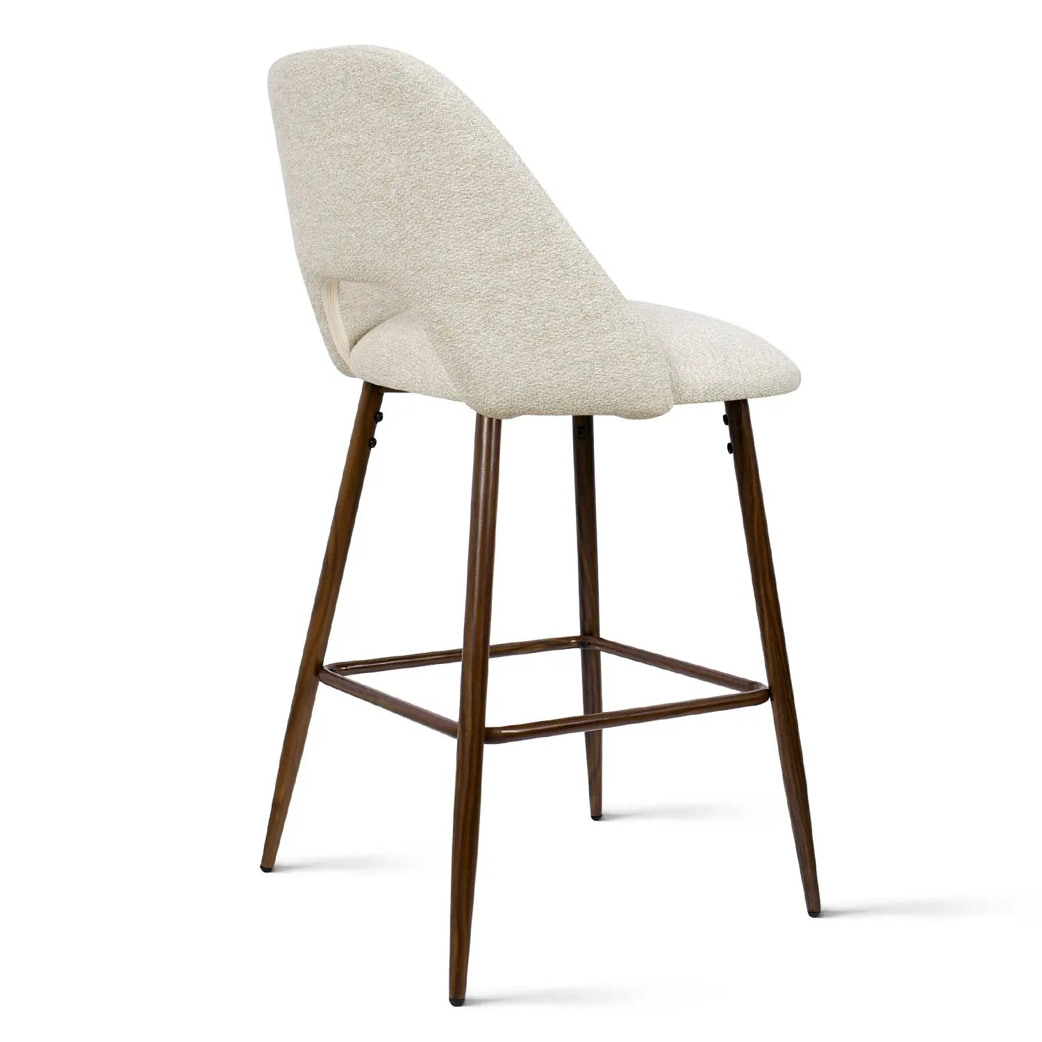 Edwin Modern Upholstered Counter Stool, beige texture, wooden legs, kitchen or bar seating.