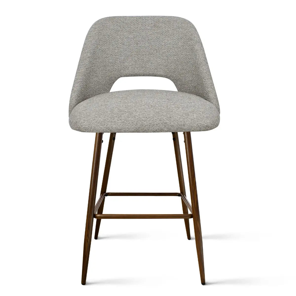 Edwin Modern Upholstered Counter Stool, gray fabric, walnut legs, contemporary design, seating furniture.