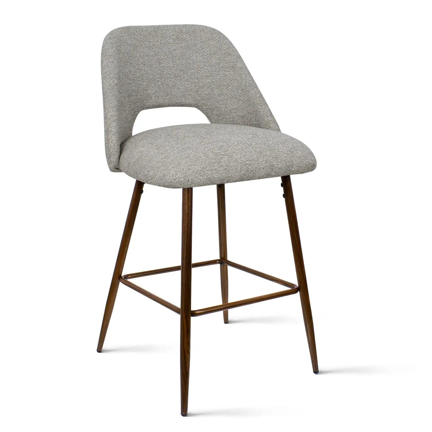 Edwin Modern Upholstered Counter Stool, gray fabric, wood legs, stylish kitchen and bar seating.