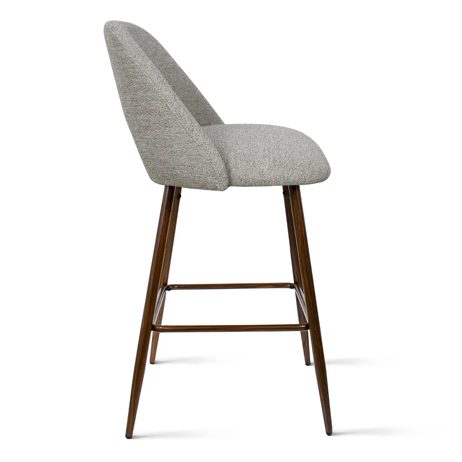 Edwin Modern Upholstered Counter Stool with wooden legs, minimalist design, dimension of Edwin stool.