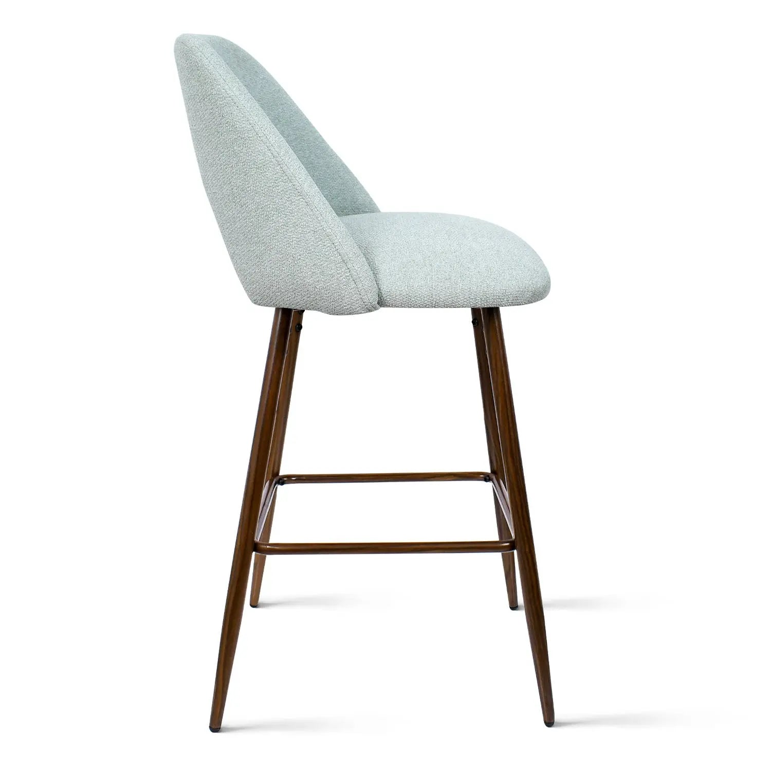 Edwin Modern Upholstered Counter Stool with wooden legs, ideal for contemporary kitchen or dining spaces.