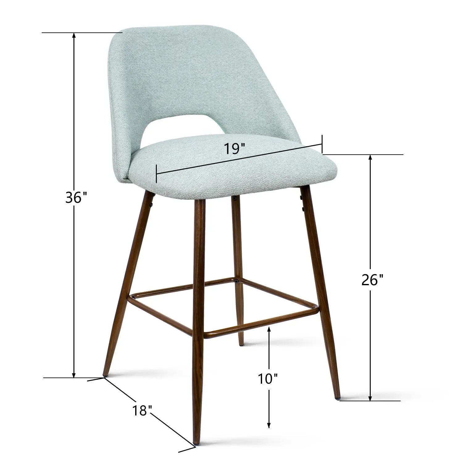 Edwin Modern Upholstered Counter Stool with dimensions; sleek and stylish seating solution.