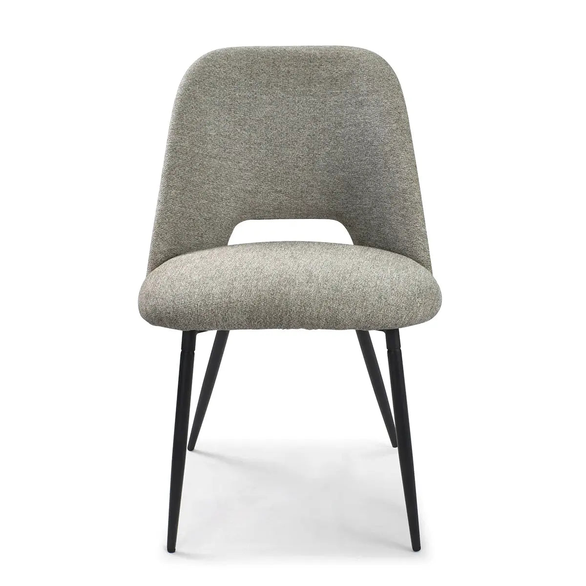 Edwin Modern Boucle Upholstered Dining Chair with sleek black legs, front view in studio.