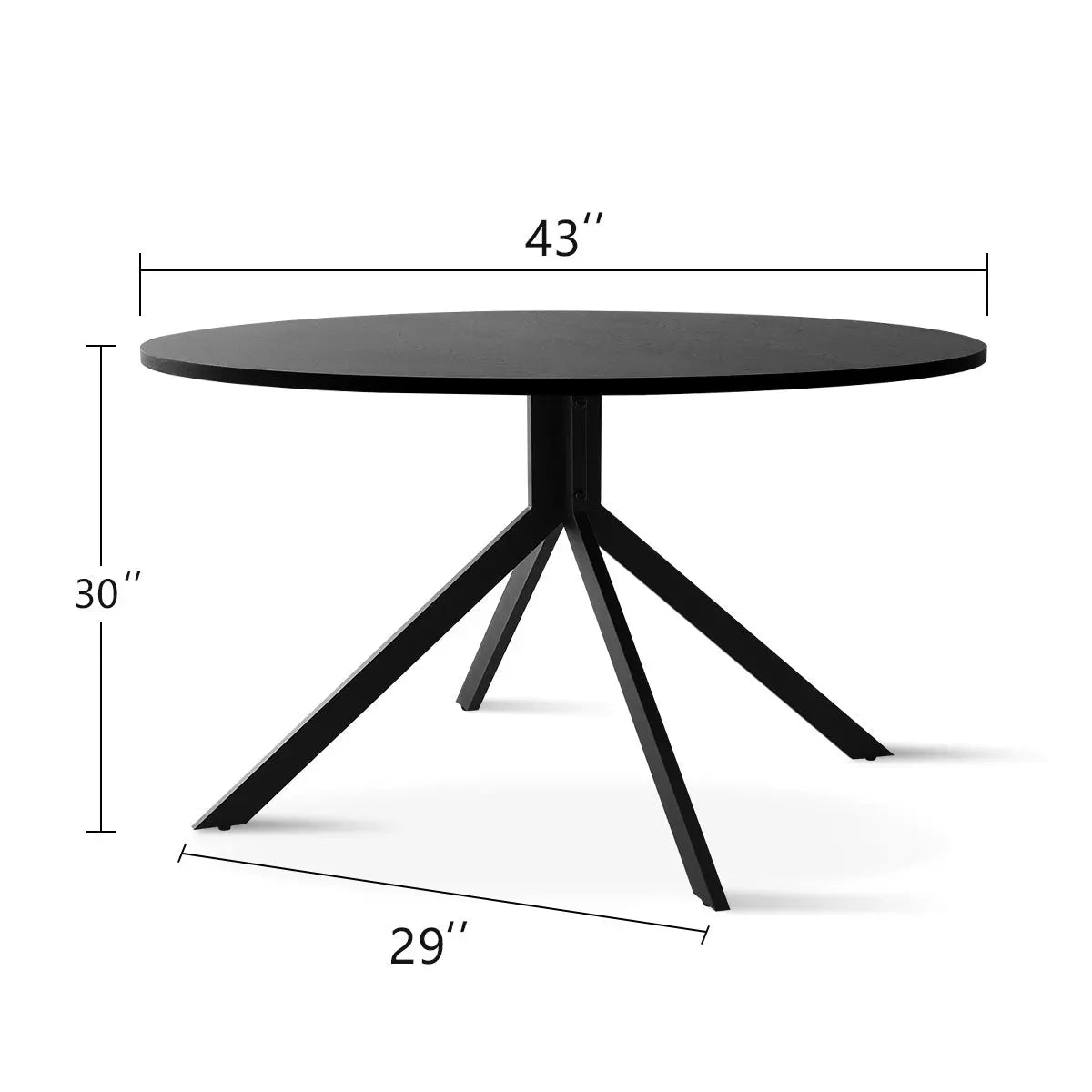 Jones Modern Black Round Dining Table, dimensions 43" x 29" x 30", minimalist design.