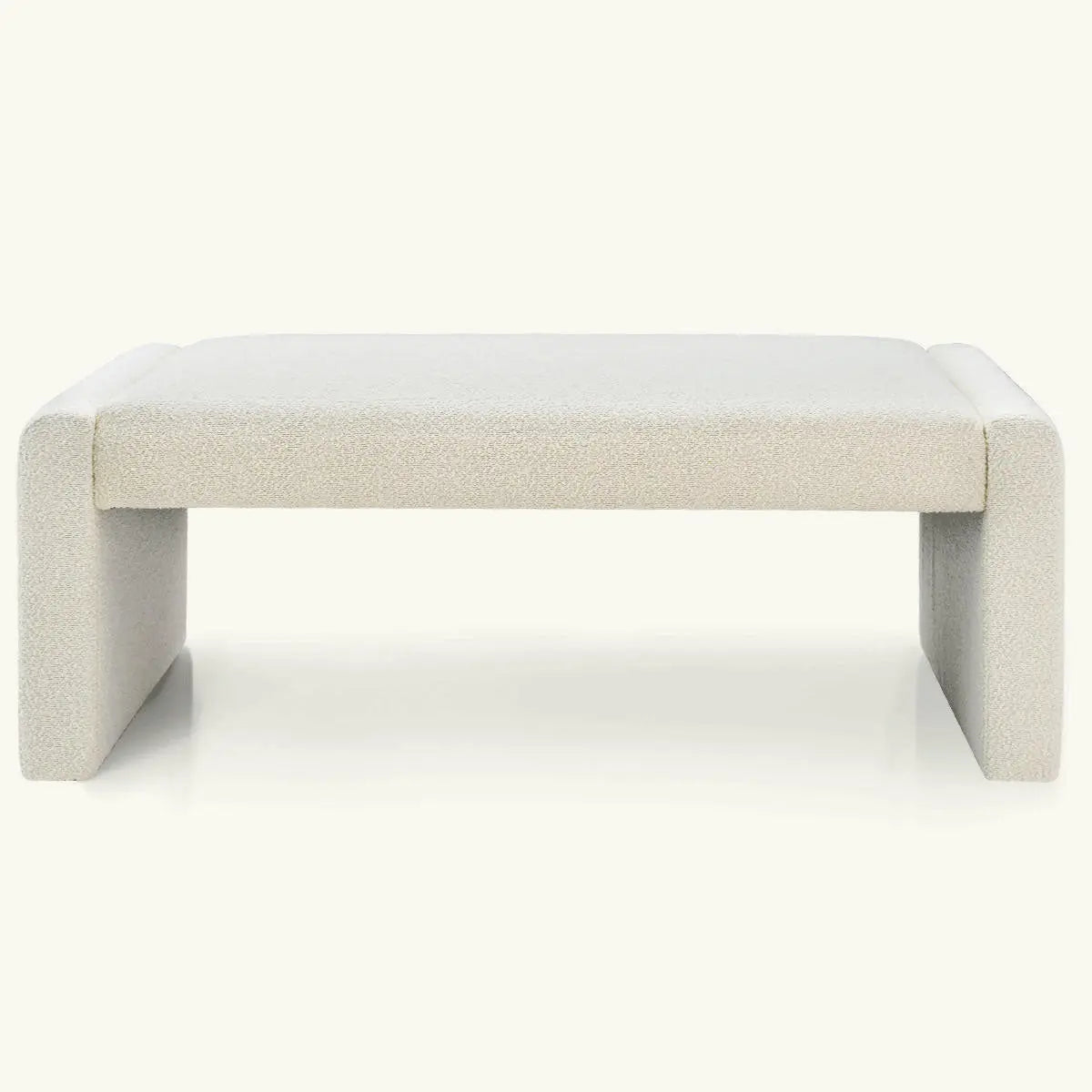 Kaia Modern Beige Upholstered Waterfall Bench with elegant design, perfect for minimalist room decor.