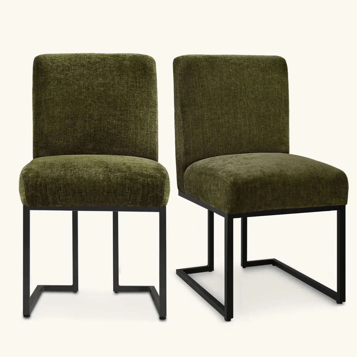 Green upholstered chairs with metal frame in dining room setting - Mason Modern Metal Frame Chair.