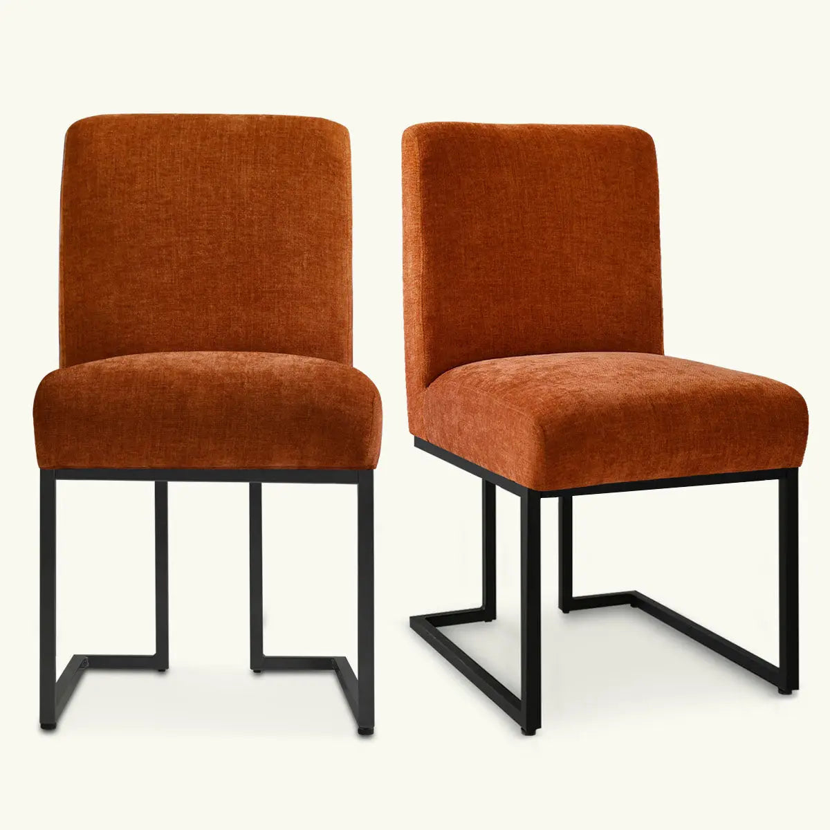 Mason Modern Metal Frame Upholstered Dining Chair, set of two, orange fabric, contemporary style.