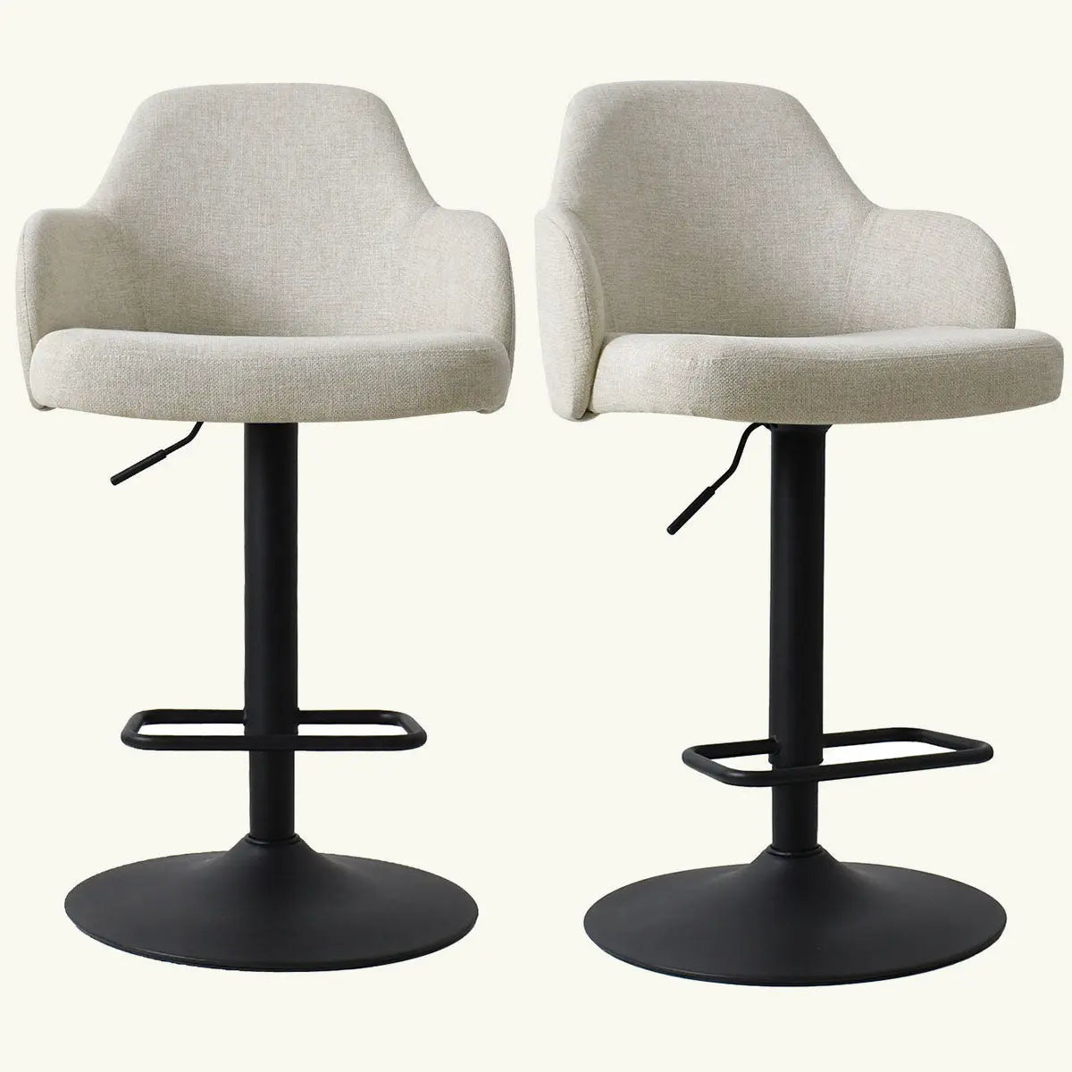 Mars 26" contemporary upholstered swivel stools with arms, set of 2, on adjustable base.