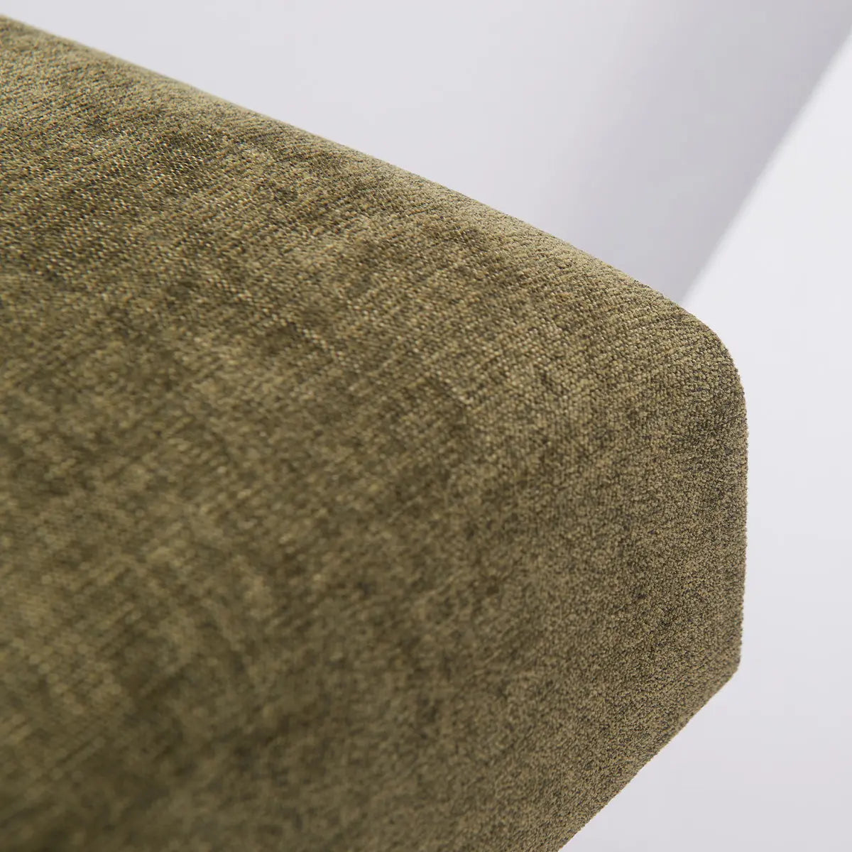 Close-up of olive green fabric on the Morgan Mid-Century Upholstered Rectangular Bench.