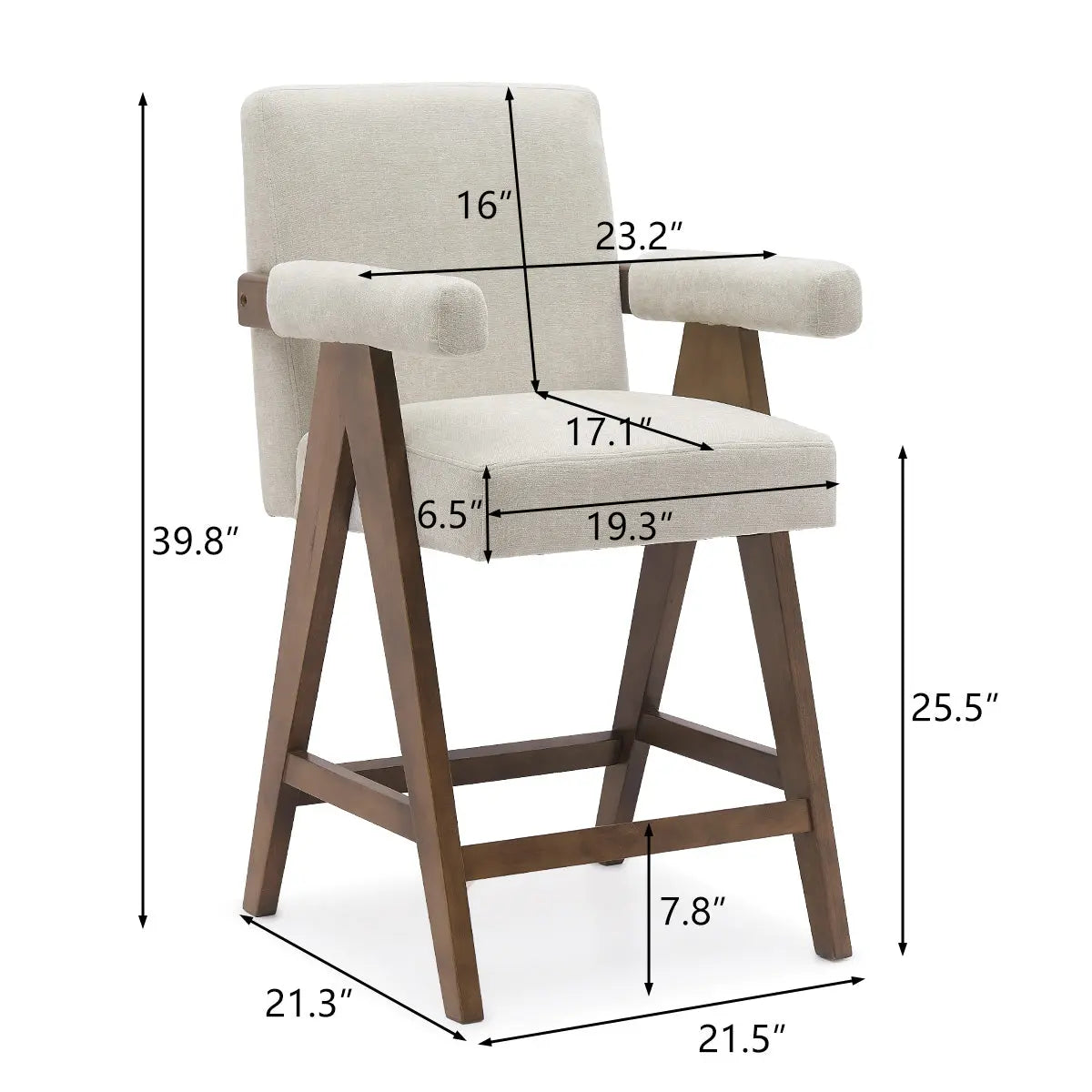 Morgan Mid Century Modern Upholstered Counter Stool features dimensions with wood frame.