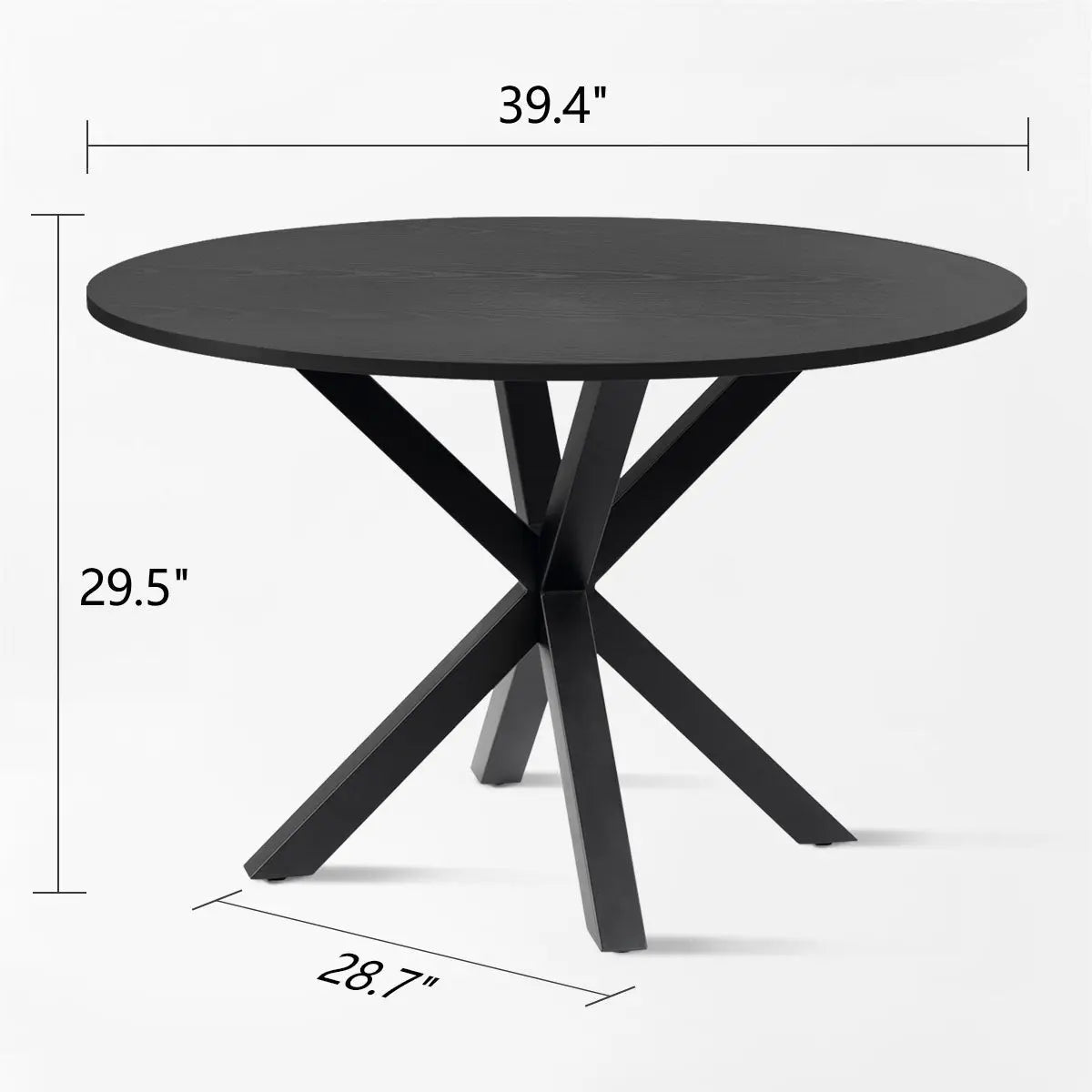 Oliver Modern Round Dining Table dimensions: 39.4" width, 29.5" height, 28.7" depth, black finish.