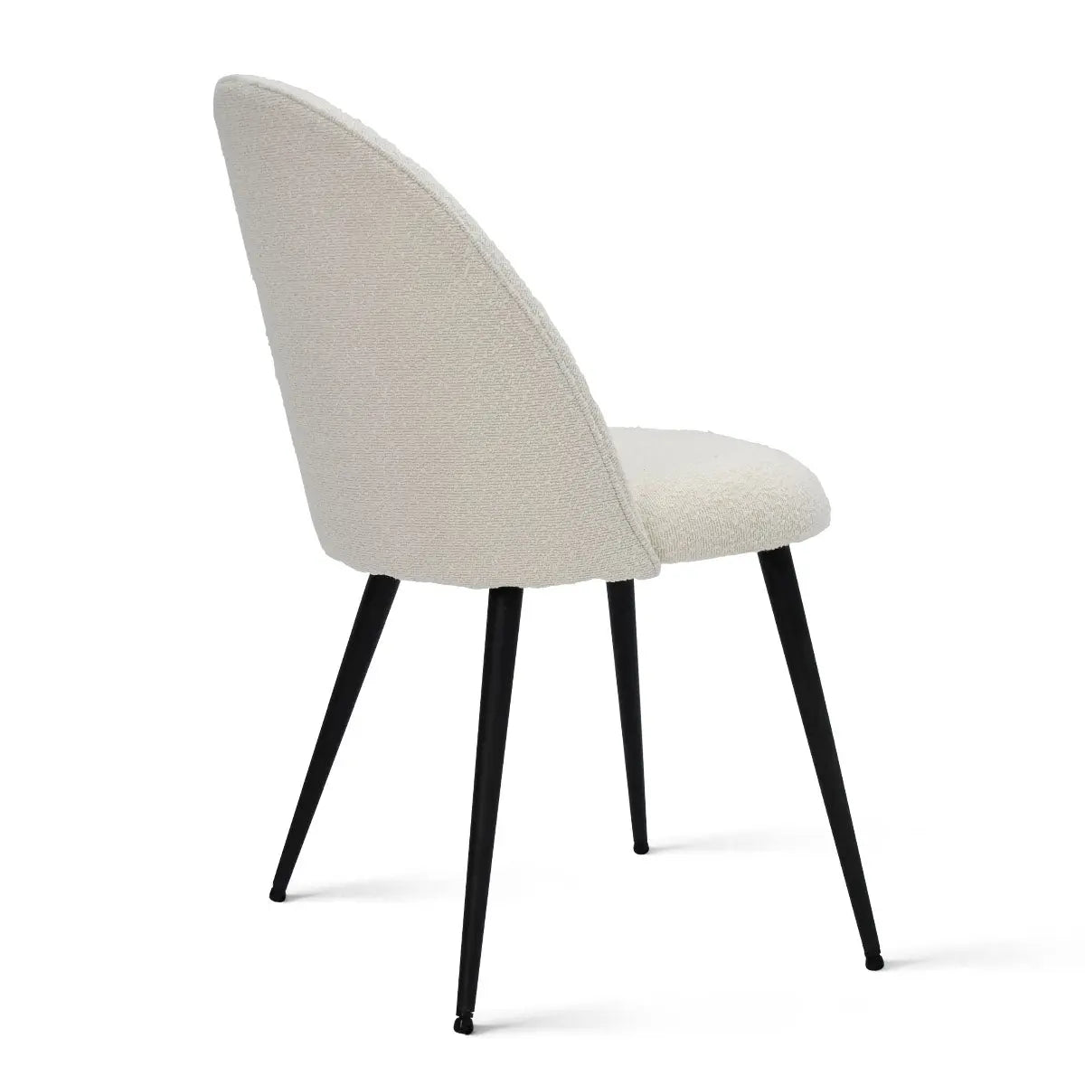 Rhon Boucle Dining Chair, modern upholstered design, black metal legs, versatile for dining room settings.