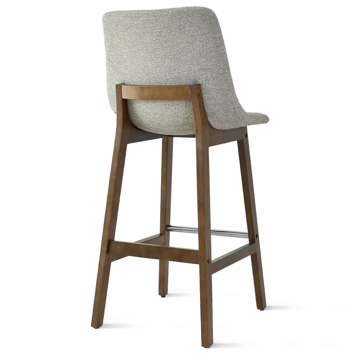 South Modern Upholstered Counter Stool featuring wooden legs, textured fabric seat, side view.