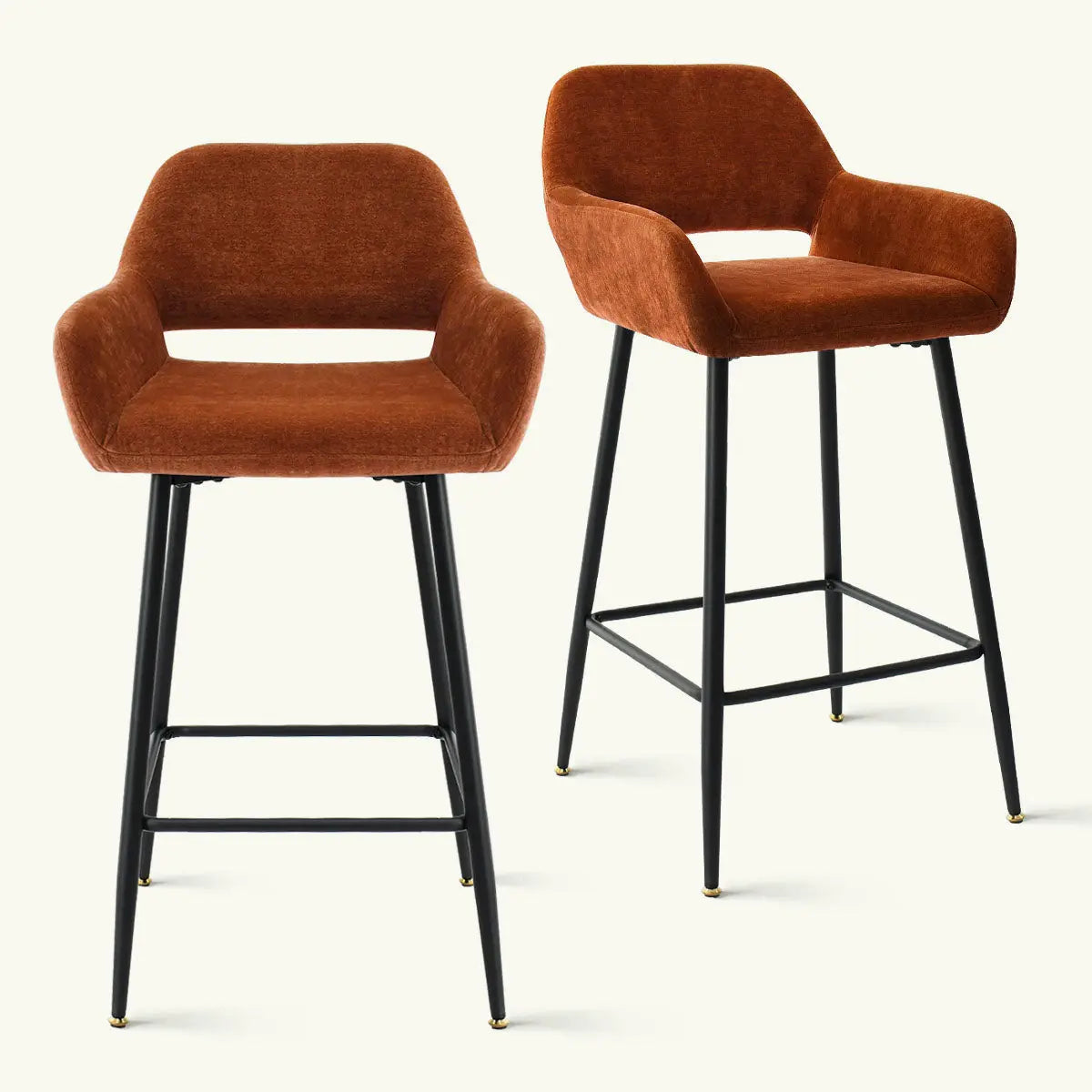 William 27" Modern Upholstered Counter Stools, set of two with arms; elegant seating solution.