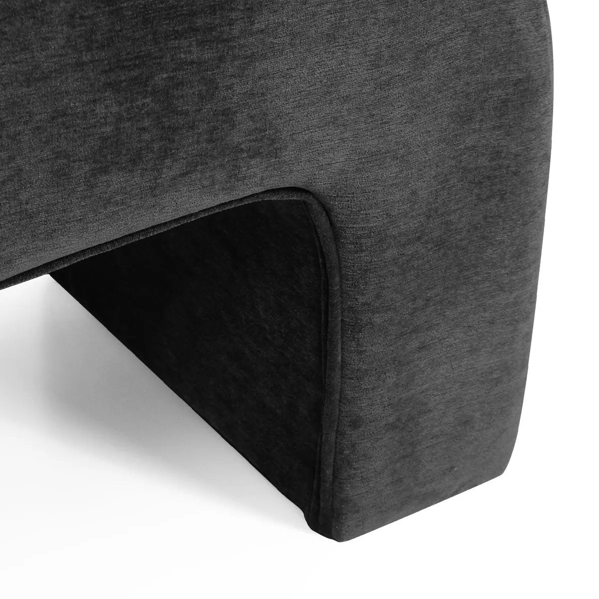 Dark gray Lily Chenille Accent Waterfall Bench close-up, showcasing texture and modern design elegance.