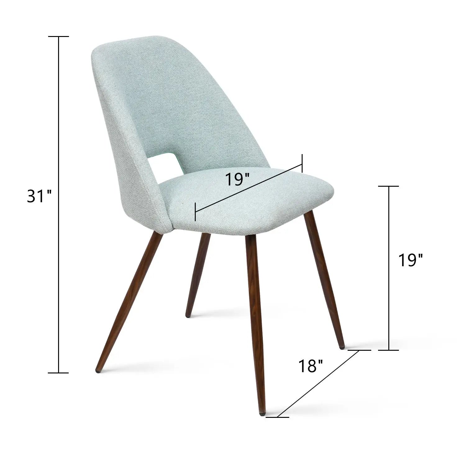 Edwin Modern Boucle Upholstered Dining Chair, dimensions included, elegant design with wooden legs.