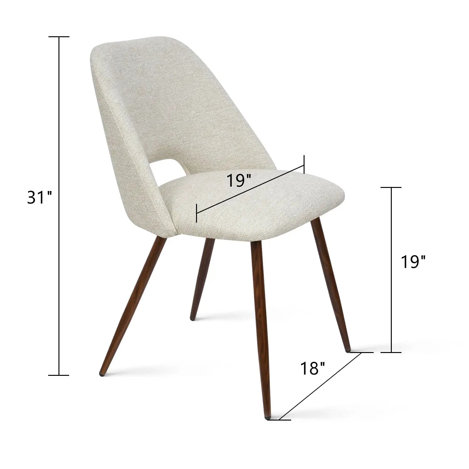 Edwin Modern Boucle Upholstered Dining Chair dimensions; sleek design with wooden legs, perfect dining set.